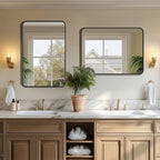 Sweetcrispy Bathroom Mirror 40x30 Inch Black Metal Framed Rounded Rectangle Vanity Mirror for Wall, Over Sink, Farmhouse, Restroom, Anti-Rust, Modern Decorative, Horizontal or Vertical Hanging