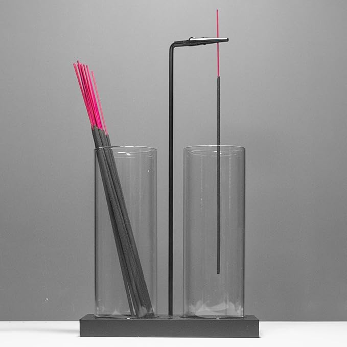 2 in 1 Incense Holder for Sticks Incense Burner Holder with Storage,Glass Upside Down Incense Holder for Sticks with Glass Ash Catcher for Meditation Yoga Spa Room Home Decor[2 Long Black]