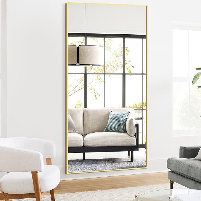 TRAHOME Full Length Mirror, 75"x35" Rectangle Standing Floor Full Body Mirror for Wall with Aluminum Alloy Frame for Bedroom, Living Room, Dressing Room(Gold)