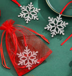 Set of 3 Christmas Hanging Ornaments - Silver Snowflake Star Pawprint Christmas Tree Decor for Xmas Tree Gift Decorative Hanging Ornaments Hanging Pendants (3, Silver Snowflake)