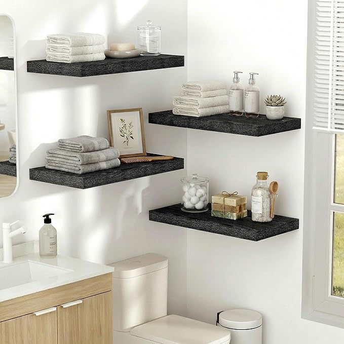 Vivelove 24 Inches Floating Shelves Wall Mounted, 10" Deep Wall Shelves for Bedroom, Bathroom, Living Room, Kitchen, Office, Home Decor, Modern Shelf, Set of 2, Black, 24x10.2x1.5