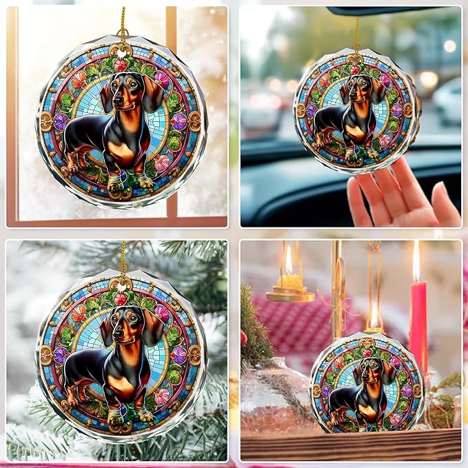 Dachshund Christmas Ornament - Stained Glass Dachshund for Tree, Gift Exchange