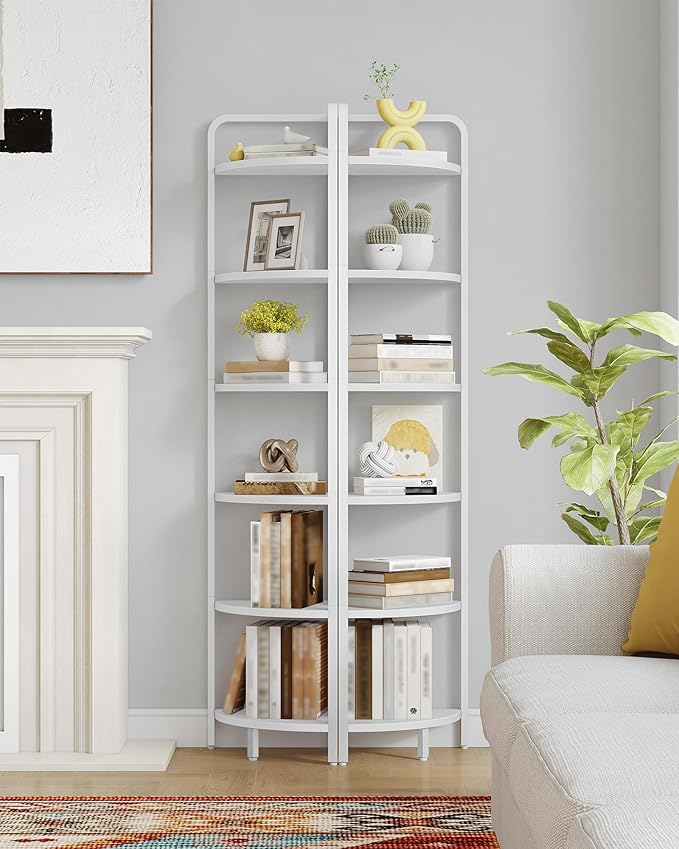Hzuaneri Corner Shelf Stand, Corner Bookshelf, Plant Shelf, Corner Display Rack, Standing Shelf with Metal Frame for Living Room, Bathroom, Kitchen, Industrial Style, 6 Tier White CS06613W