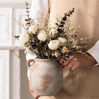 Ceramic Flower Vase Home Decor - 6 Inch Farmhouse Rustic Table Vases with Handle Living Room Decoration Decorative Vintage Pottery for Kitchen Shelf Coffee Dining Bookshelf Fireplace Centerpiece