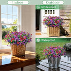Artificial Fake Outdoor Plants Flowers for Spring Decoration, 12 Bundles UV Resistant Faux Daisy Silk Flower with Eucalyptus Stem for Outside Planters Porch Patio Yard Window Garden (Mix 4 Colors)