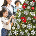 White and Silver Christmas Snowflake Ornaments- 36Pcs Plastic Glitter Hanging Snow Flakes for Christmas Tree Decorations Winter Wonderland Frozen Birthday Party Holiday Home Decor Craft Snowflakes