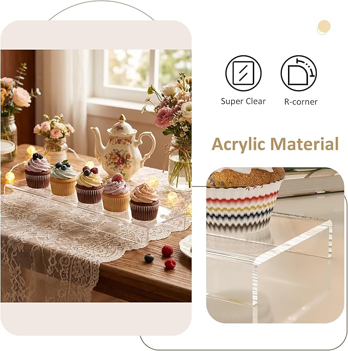 Acrylic Shelf Riser 15x3.9x1 pack of 2, Countertop Acrylic Display Storage Organizer for Shoes, Glasses, Plants, Home Decors, Perfume, Books, Dolls, 15x3.9x1 Inch