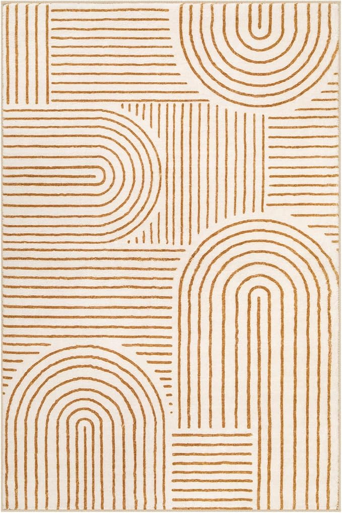 Lahome Abstract Bedroom Rugs, Soft Washable Area Rugs 4x6 Non Slip Rainbow, Ultra-Thin Orange Throw Carpet for Entryway Kitchen Living Room, Orange