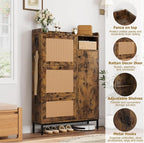 GarveeHome Shoe Cabinet Rattan with 3 Flip Drawers and 4-Tier Shoe Storage Cabinet, Freestanding Shoe Organizer with Adjustable Shelves for Entryway, Closet, Hallway (Brown)