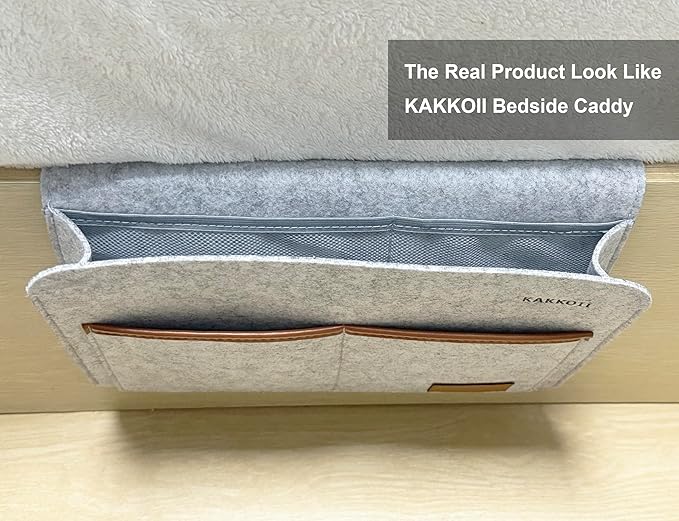 Bedside Caddy, Sofa Caddy, Storage Organizer Pocket for Dorm, Bedroom, 5 Pockets Felt Organizer for Magazine, Remote, Phone, Tablet, Pad, Glasses, Pen, Remote Control (Brown-Short)
