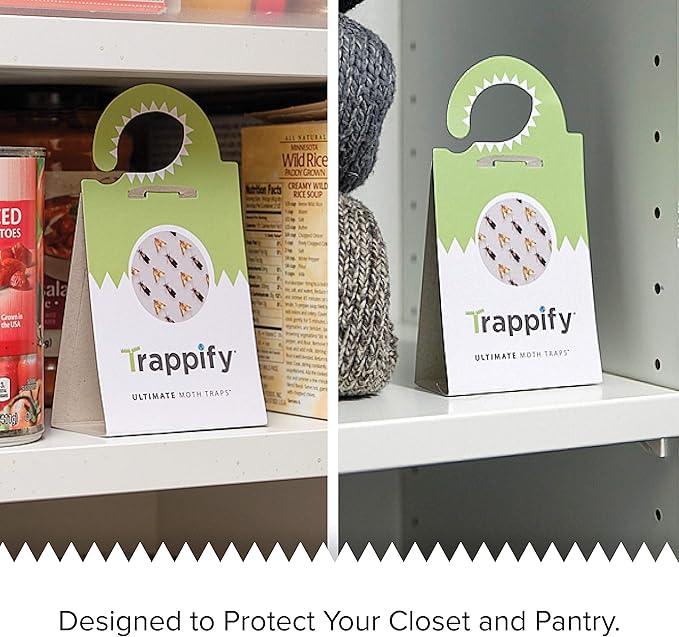 Trappify Ultimate Adhesive Moth Traps for Clothes - Monitoring Pantry Moth Traps for Home, Kitchen, Closet, Cabinet, Storage Rooms, Cupboard |Easy Setup (12 Pack)