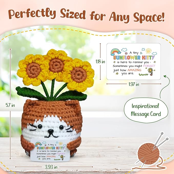 OASSIE Kindergarten Graduation Gifts for Kids - Positive Crochet Animals Sunflower Cat - 6 8 10 12 Years Old Birthday End of Year Preschool Teen Girl Boy Gifts Trendy Stuff for Kids Teens