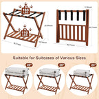 Walnut Luggage Racks Set of 2, Bamboo 26.77" Luggage Rack Stand for Guest Room, 5 Nylon Straps, Foldable Suitcase Stand with Storage Shelf for Bedroom Hotel, Holds up to 165 Lbs