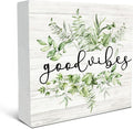 SRADMO Inspirational Botanical Eucalyptus Leaves Wood Box Sign Desk Decor, Green Rustic Eucalyptus Leaves Wooden Block Box Sign Decor for Home Office Shelf Table Decorative Accessories