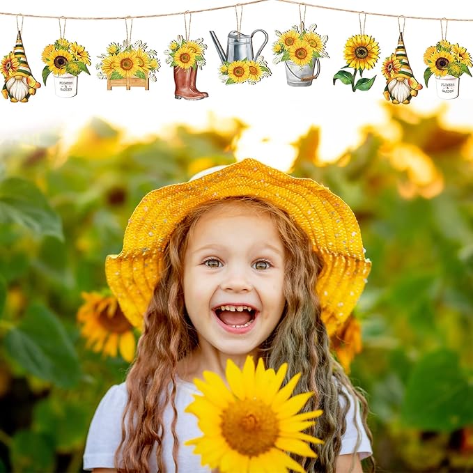 Maitys 36 Pcs Spring Flower Wooden Ornaments Sunflower Tulip Easter Tree Decoration Floral Gnome Hanging Wood Cutout Pastel Spring Decor for Home Small Tree Party(Sunflower)