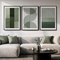 Large Framed Green Abstract Wall Art for Living Room, 3 Piece Modern Canvas Prints Paintings Artwork for Walls, Minimalist Sage Green Geometric Pictures Wall Decor for Hallway Dining Bedroom 24x36 In