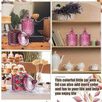 Aoriher 4 Pcs Crystal Glass Candy Jar Set with Lids Home Decorative Storage Jars for Apothecary, Bathroom, Kitchen, and Pantry, Ideal for Cotton Swabs and Jewelry(Medium,Purple)