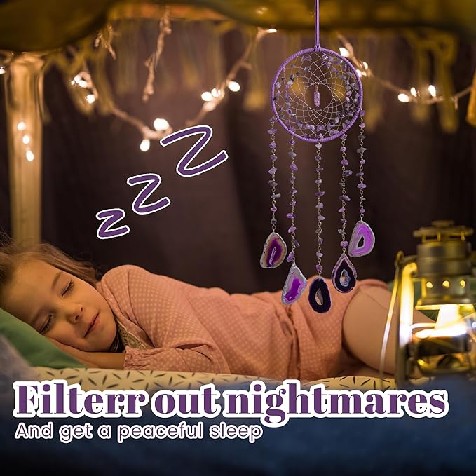 Purple Dream Catchers Amethyst Crystal Dreamcatcher Sun Catchers with Crystals Wall Window Hangings Bedroom Home Decor Gift for Girls Boys Adults