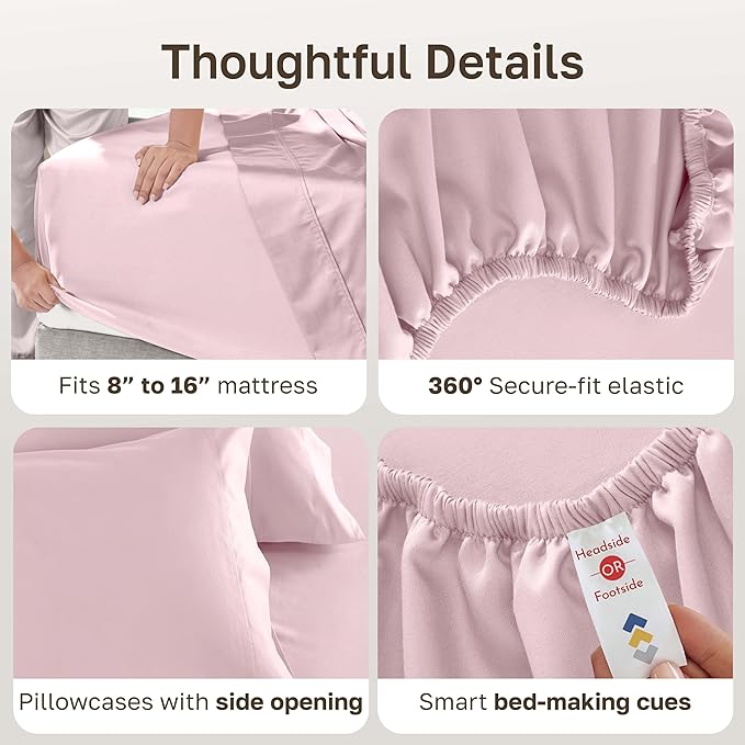 California Design Den Luxury King Size Sheet Set - 100% Cotton, 600 Thread Count Deep Pocket King Sheets, Hotel-Quality Bedding with Sateen Weave - Blush Pink