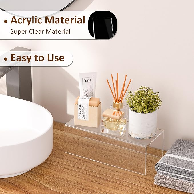 Sezanrpt Acrylic Shelf Riser 12x5.1x4 pack of 2, Clear Acrylic Stand for Funko Pop, Collectibles, Brand Store, Home Storage Organizer, 12x5.1x4 Inch