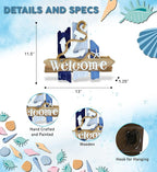 CoTa Global Atlantic Anchor Welcome Nautical Decor Sign - Nautical Themed Wood Sign, Beach Decor for Wall, Novelty White and Blue Starfish and Anchor Wooden Figure, Coastal Wall Decor Sign Accent