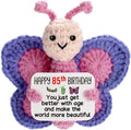 85th Birthday Gifts for Women, Tiny Crochet Butterfly Plush with Pink Purple Wings Holding Positive Note, Happy 85th Birthday Decoration & Gift for 85 Year Old Women