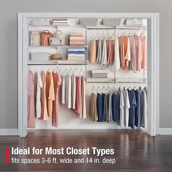 Rubbermaid Configurations Custom Closet Kit, 3-6 Ft. Adjustable Metal Wire Shelving, Titanium Finish, Expandable Organization System, Hardware Included, for Home Closet/Pantry/Laundry/Mudroom