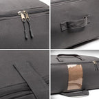Soft Canvas Storage Bags with Zipper. Thick Breathable, 1pc King/Queen Comforter Organizer. Four Carrying Handles and Window. Large 25x19x9in Bag for Sheets Blankets Bedding Pillows, Clothes (Grey)