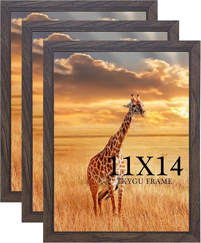 11x14 Picture Frame Set of 3,Wooden Frame 14x11 Wall Gallery Poster Photo frame walnut with Durable Shatter Resistant Plexiglass for Wall Mounting Family -friend- wedding best gift