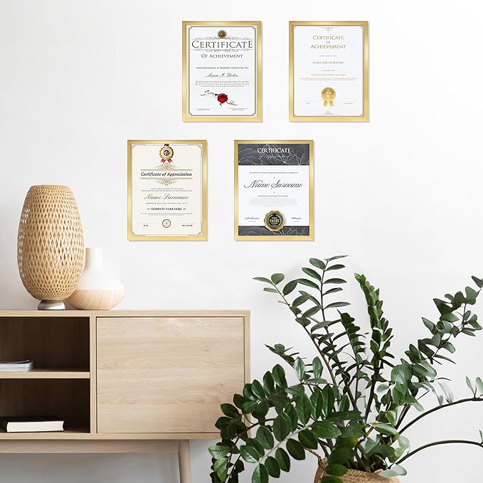 Giftgarden 8.5x11 Picture Frame Set of 18, Multi 8.5 by 11 Certificate Frames Bulk for Award Diploma Document office Wall or Tabletop Display, Gold