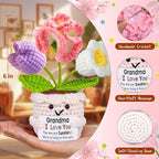 Gifts for Grandma, Grandma Gifts from Grandkids, Birthday Gift for Nana Grandmother GaGa, Mother's Day Birthday I Love You Present for Grandmother, Cute Handmade Crochet Positive Tulip Flowers Doll