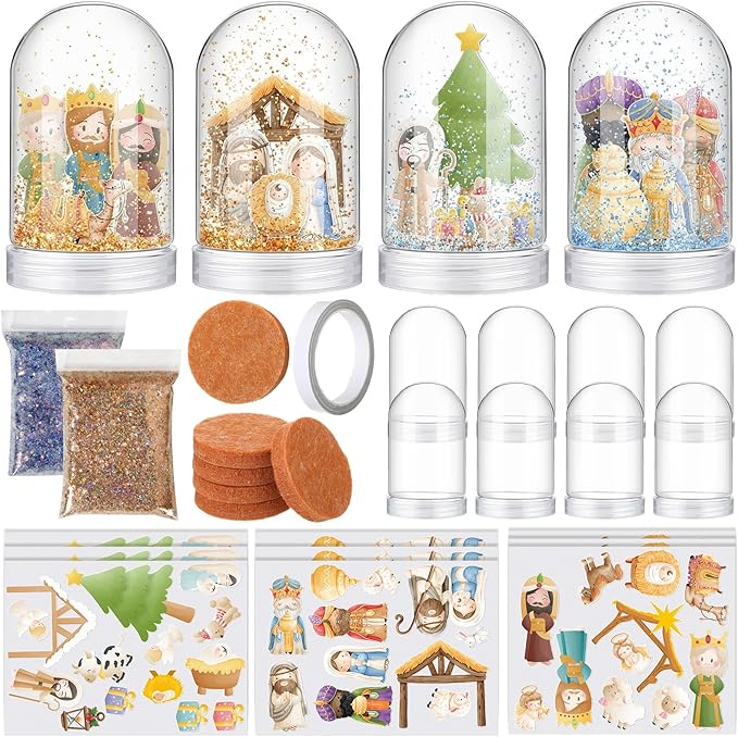 Soulchen 21 Sets Nativity DIY Snow Globe Kit VBS Crafts Plastic Glitter Snow Globes Religious Bible Arts Kit for Sunday School Activities Christian Crafts Bible Story Decorations