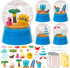 Summer Snow Globes Craft Kit - 8 Set DIY Plastic Snow Globe Craft with Mini Resin Coconut Trees, Make Your Own Party Favor Decor with Glitter for Classroom Activity Gift (Beach)