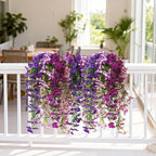Fake Artificial Flowers for Outdoors, 4 Pcs Faux Hanging Pansy Flowers Spring Summer Decor, UV Resistant No Fade Fake Plants Silk Flower for Planter Front Door Porch Patio Yard Garden(Mixd Purple)