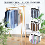 2PC Tie Rack Hanger for Closet Fitnice Upgraded Non Slip Tie Holder Organizer Space Saving with 20 Foldable Hooks Wooden Belt Hanger for Tank Tops Bras Cami Scarves,Black