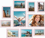 Vittanly 10 Pack Picture Frames Collage Wall Decor, Gallery Frame Set for Wall Mounting or Tabletop Display, Multi Sizes Including 2pcs 8x10, 4pcs 5x7, 4pcs 4x6, Pink