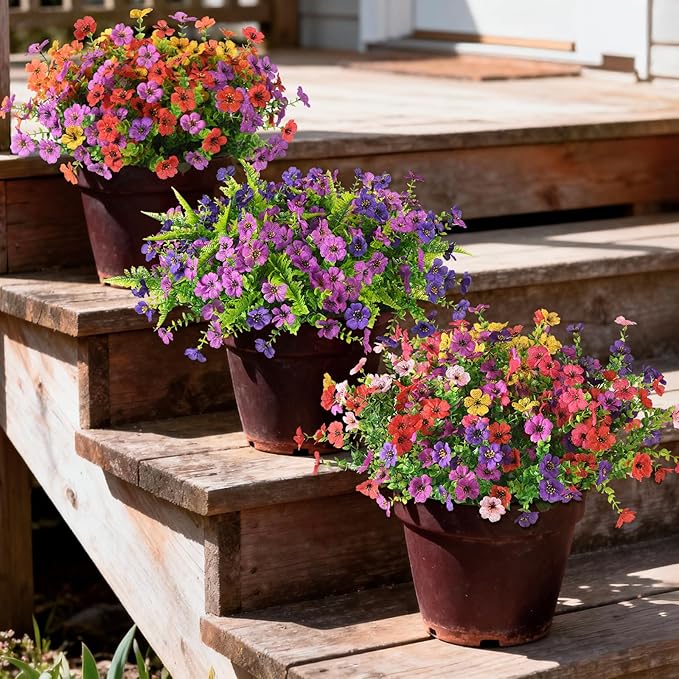INQCMY Artificial Flowers for Outdoors Faux Plants Fake Flowers Spring Summer Decoration,12 Bundles Faux Silk Colorful Daisy Realistic UV Resistant for Outside Home Planter Window Porch Patio Yard