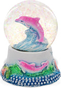 CoTa Global Dolphin Neon Snow Globe Decor - Elegant Pink Sparkle Glitter Inside The Snow Globe Figure, Animal Figurines for Kids and Adults, Collectible Snow Globes for Birthday, Christmas - 45 mm