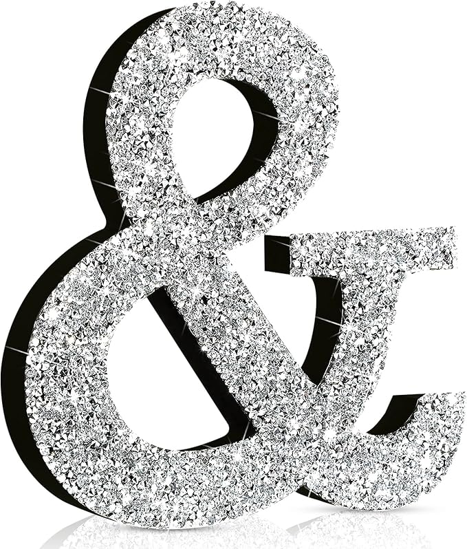 Qunclay 8'' Silver Crystal Diamond Bling Letters Crushed Diamond Decoration Wooden Glitter Letter with Screw and Hooks Rhinestone Gift for Wedding Y2k Mcbling Bedroom Wall Decor (Symbol)