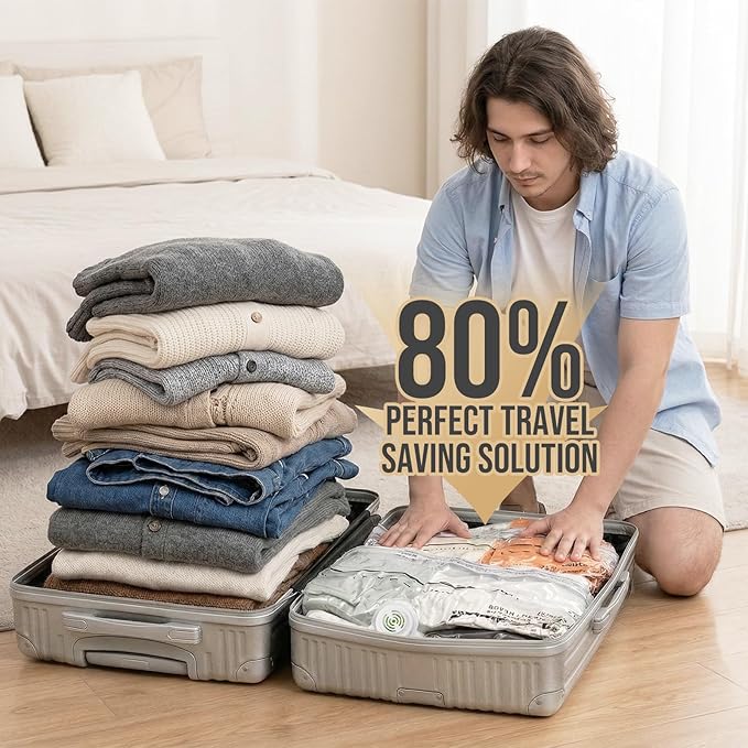 TAILI 8 Pack Cube Vacuum Storage Bags, Medium Size (25x19x11 inch), Vacuum Seal Bags for Clothing, Travel Compression Packing for Clothes, Blankets, Baby Clothes, Travel Accessories