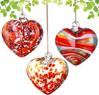 4inch Hand Blown Glass Red Heart Ornaments Hanging Friendship Hearts for Patio Garden Outdoor Decor Unique Gift Valentine's Day Decorations for Lover