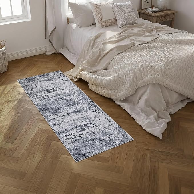 2'x5'Runner Rug Washable Rug: Modern Abstract Soft Thin Runner Rug Grey