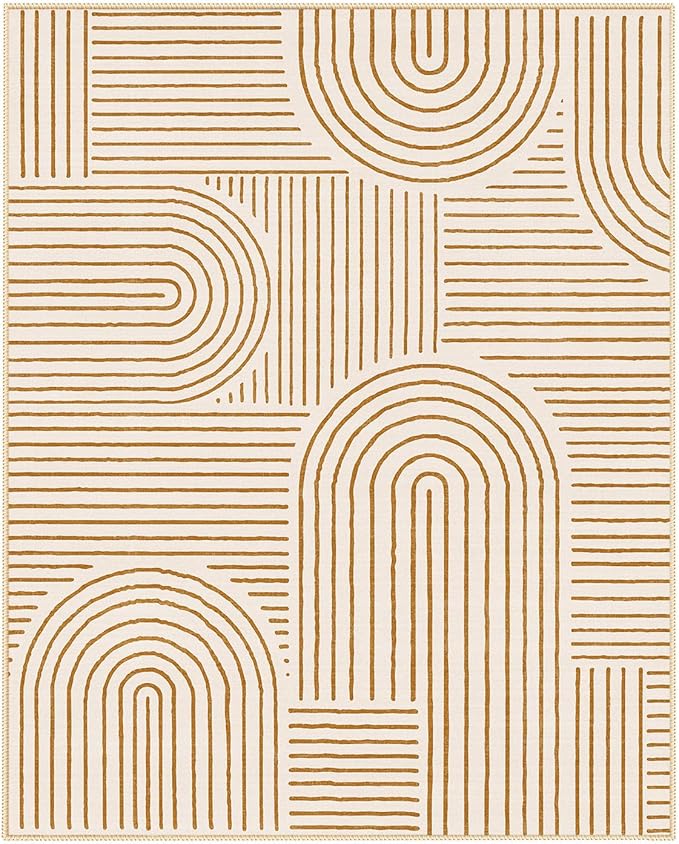 Lahome Abstract Machine Washable Rugs 8x10, Ultra-Thin Soft 8x10 Rugs for Living Room Office, Non-Slip Bedroom Rug Large Carpet Non-Shedding Accent Rug for Office Dining Room (8x10ft,Orange)