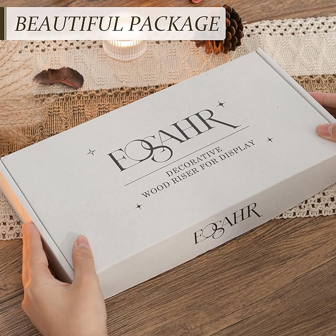 EOSAHR Decorative Wood Riser for Room Decor : Modern Farmhouse Pedestal Stand For Display Your Home Decoration and Soap Stand - Retro Wooden Tray for Bathroom and Kitchen Counter Decor (Rustic Brown)