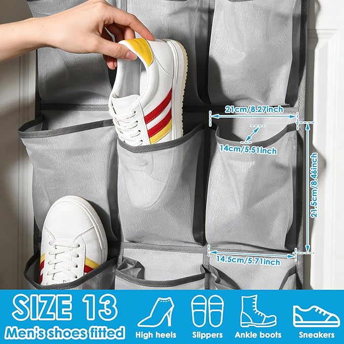 2Pcs 30 Large Pockets Dual Sided Hanging Shoe Organizer for Closet Shoe Storage Shelves with 360 Rotating Hanger Space Saving Storage Bag Hanging Shoe Rack for Bedroom Laundry Room,Gray