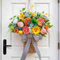 Pinkpuii Spring Summer Door Hanger Basket Wreaths for Front Door, Artificial Peony Hydrangea Flower Wreath with Blueberries & Realistic Peach & Lemon- Ideal for Home Porch Entryway Window Wall Decor