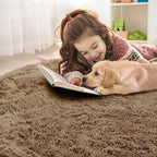 OLANLY Taupe Round Rugs for Bedroom - Machine Washable, 4 ft Circle Area Rugs for Living Room, Soft and Fluffy Shaggy Carpet for Teen Girl and Boys, Nursery Rooms, Dorms, Home Decor Aesthetic