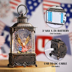 Eagle Snow Globe Lantern 4th of July Decorations Decorations Gifts Auto Snowfall Glitter Music Collection Independence Day Patriotic American Flag with 6H Timer USB/Battery Powered 10.2 inch