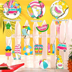 Geelin 36 Pcs Summer Wood Hanging Ornaments for Tree Mini Tree Decorations Hawaiian Beach Wooden Pendant Decorations with String for Luau Party Supplies(Cute Style)