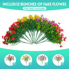 Fake Flowers for Outdoors Faux Plants Outside Indoor,UV Resistant Realistic Silk Artificial Daisy for Home Patio Garden Back Yard Front Poch Decor Spring Summer(12 Bunches,4 Multi Colors)